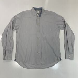 Hartford Men’s Dress Shirt L Gray Stripe Cotton Linen Tailored Fit Slim